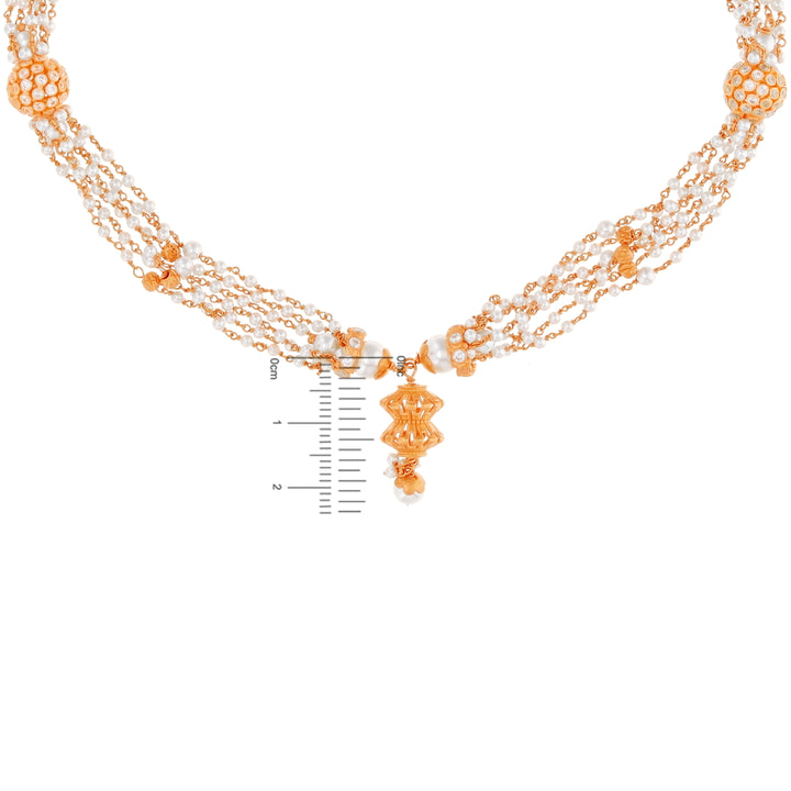 Beautiful Antique Necklace Set with White Polki & Pearl in 22K Rose Gold