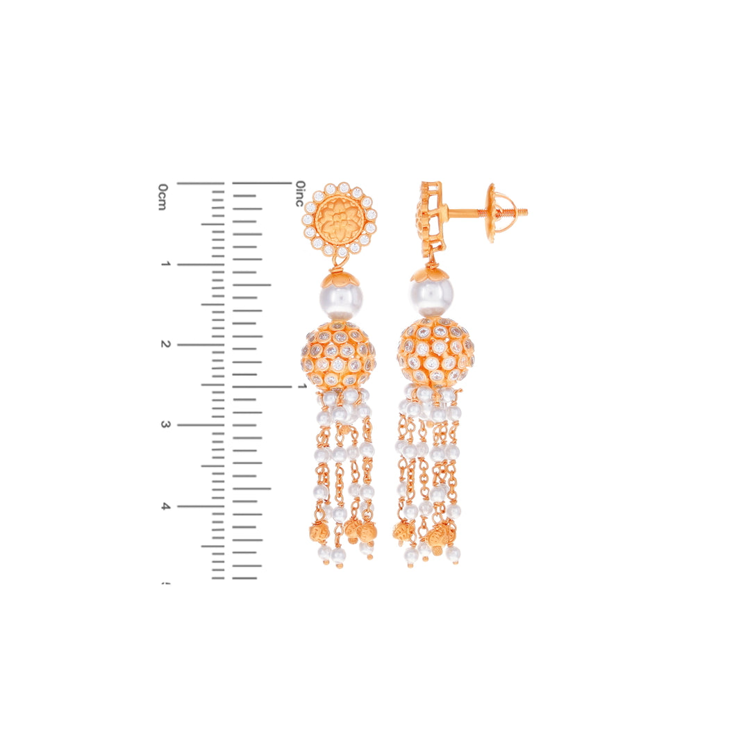 Beautiful Antique Necklace Set with White Polki & Pearl in 22K Rose Gold