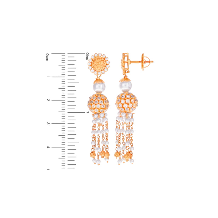 Beautiful Antique Necklace Set with White Polki & Pearl in 22K Rose Gold