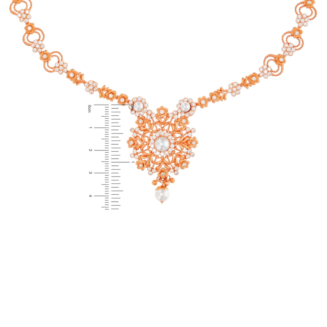 Distinctive Antique Necklace Set with White Polki & Pearl in 22K Rose Gold