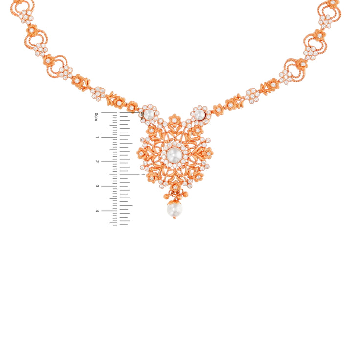 Distinctive Antique Necklace Set with White Polki & Pearl in 22K Rose Gold