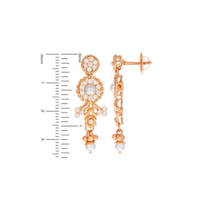 Distinctive Antique Necklace Set with White Polki & Pearl in 22K Rose Gold