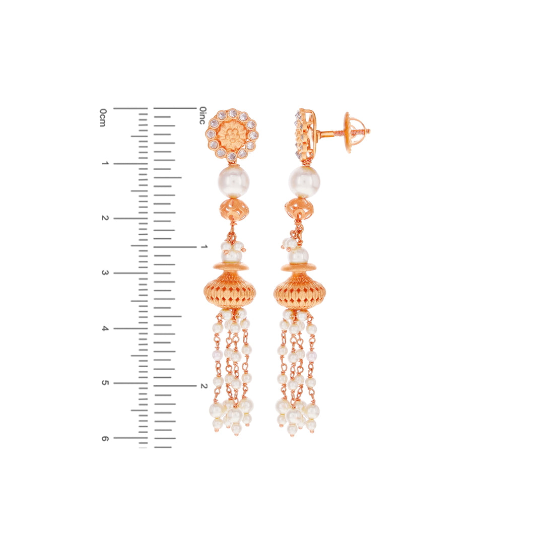 Magnificent Antique Necklace Set with White Polki & Pearl in 22K Rose Gold