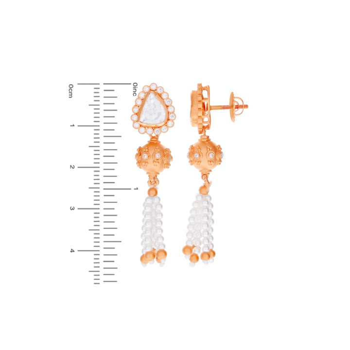 Detailed Antique Necklace Set with White Polki & Pearl in 22K Rose Gold