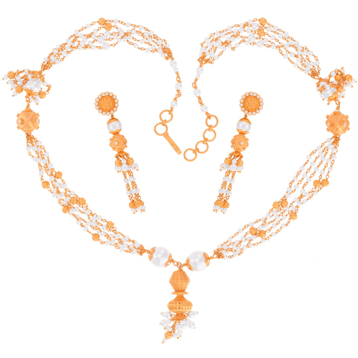 Enchanting Antique Necklace Set With White Polki & Pearl in 22K Rose Gold