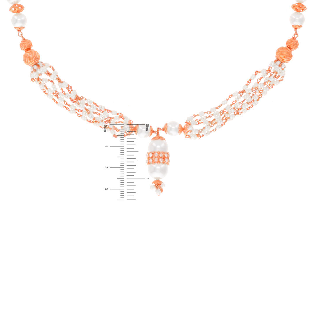 Gorgeous Necklace Set With White Polki & Pearl in 22K Rose Gold