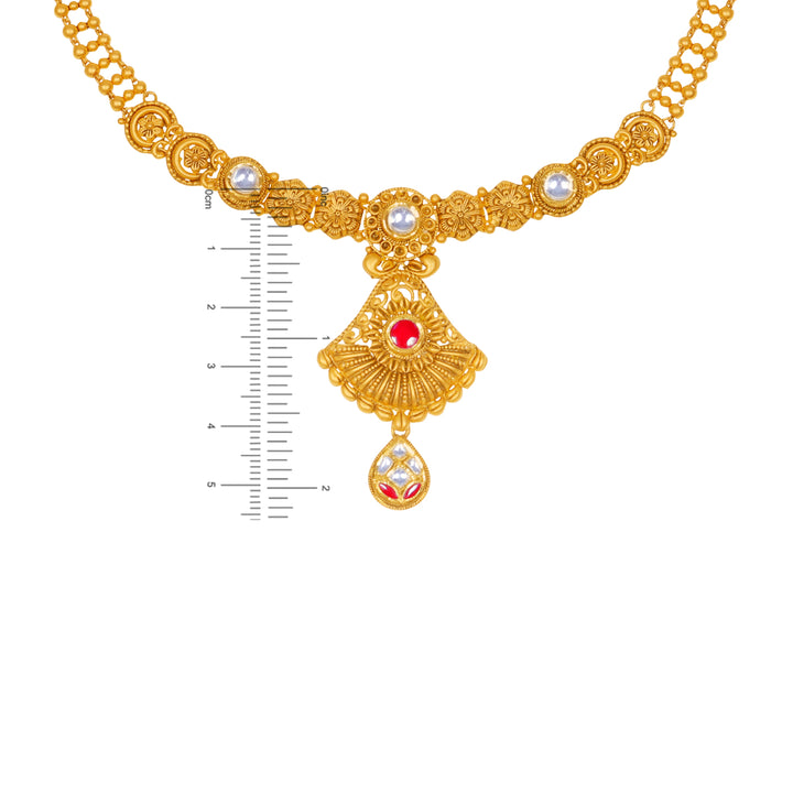 Graceful Antique Necklace Set With Kundan & Gemstones in 22K Gold