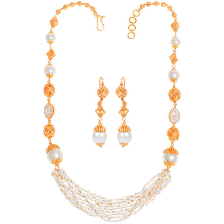 Hand-crafted Antique Necklace Set With Kundan & Pearl in 22K Gold