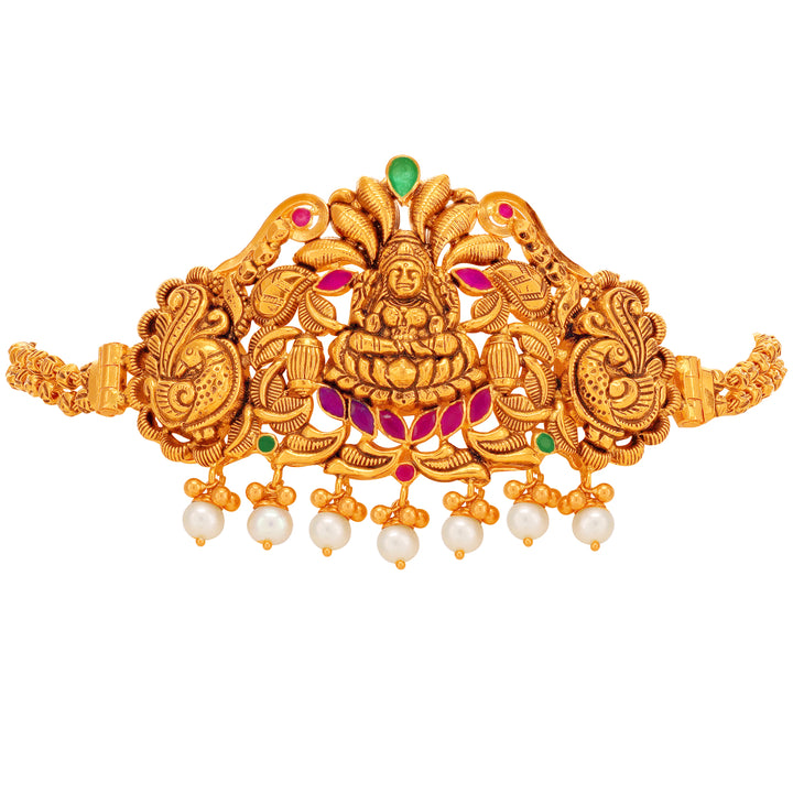 Antique Laxmi Choker Set With Ruby Emerald & Pearl in 22K Gold