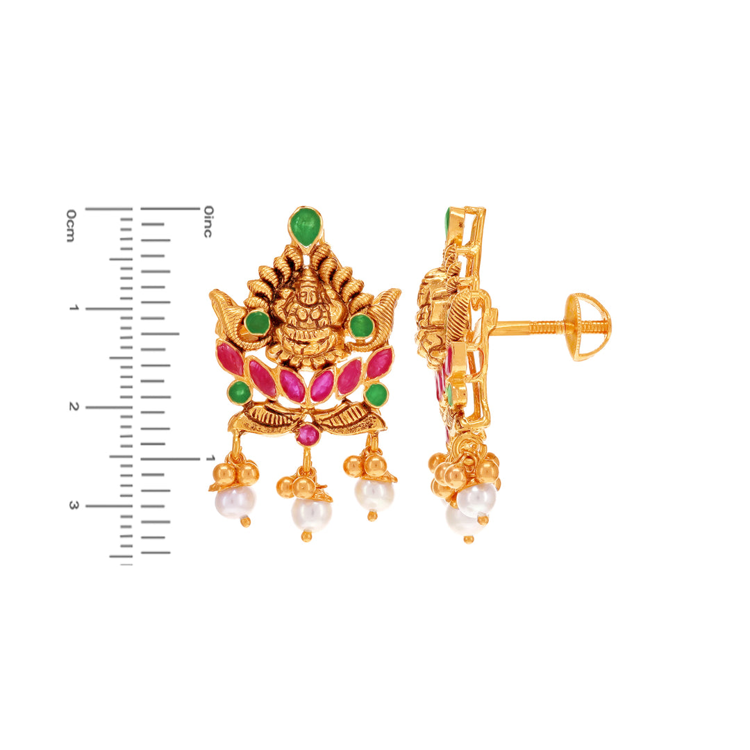 Antique Laxmi Choker Set With Ruby Emerald & Pearl in 22K Gold