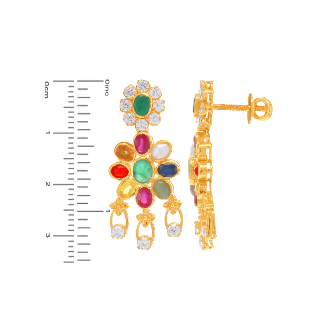 Intricate Antique Navratan Necklace Set With Pearl in 22K Gold