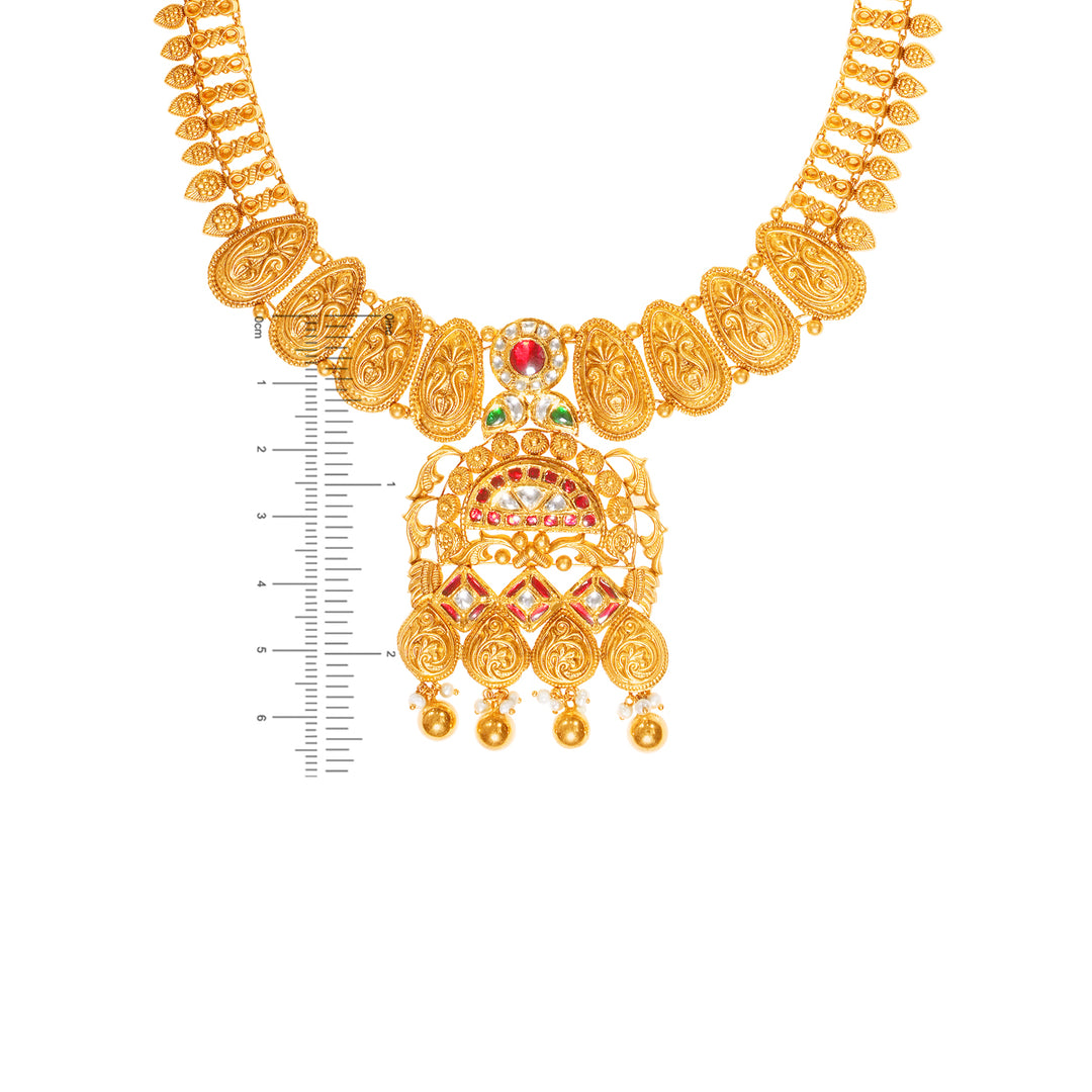 Enchanting Antique Necklace Set With Kundan & Gemstones in 22K Gold