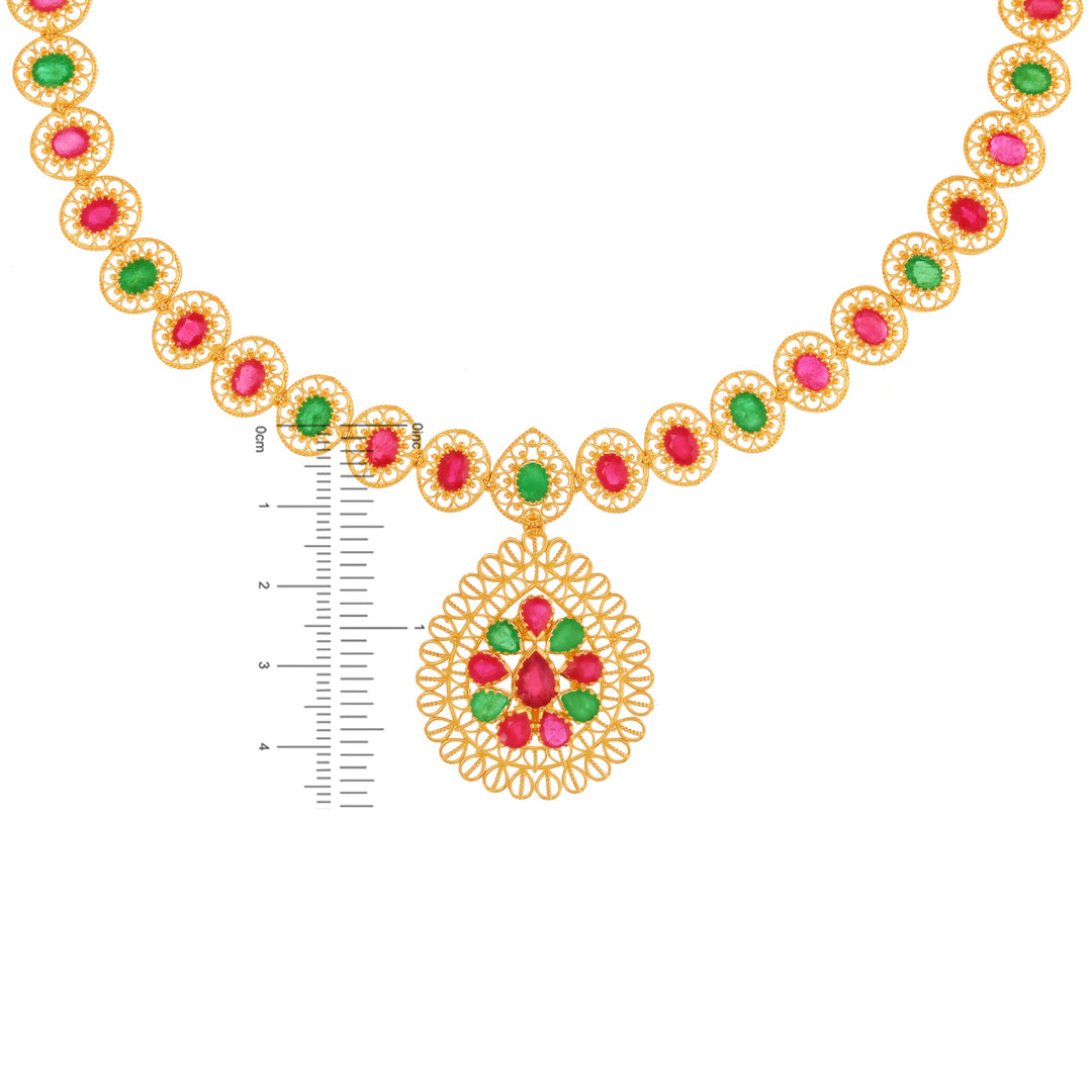Delightful Antique Necklace Set With Ruby & Emerald in 22K Gold