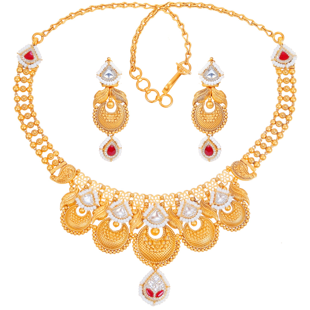 Delightful Antique Necklace Set With Kundan & Gemstones in 22K Gold