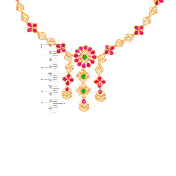Charming Necklace Set With Ruby & Emerald in 22K Gold