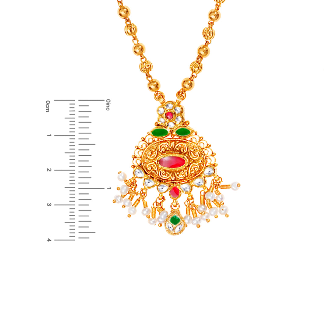 Graceful Antique Necklace Set With Kundan & Gemstones in 22K Gold