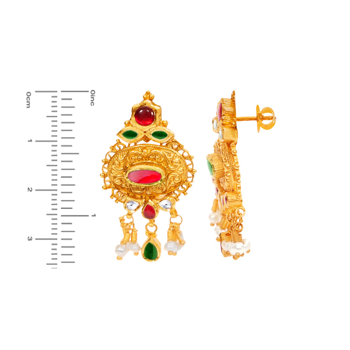 Graceful Antique Necklace Set With Kundan & Gemstones in 22K Gold