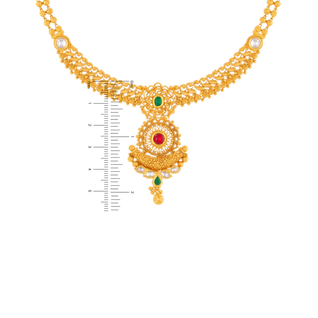 Classic Antique Necklace Set With Kundan & Gemstones in 22K Gold