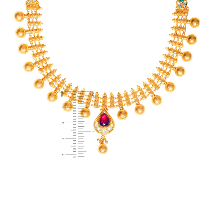 Beautiful Antique Necklace Set With Kundan & Gemstones in 22K Gold
