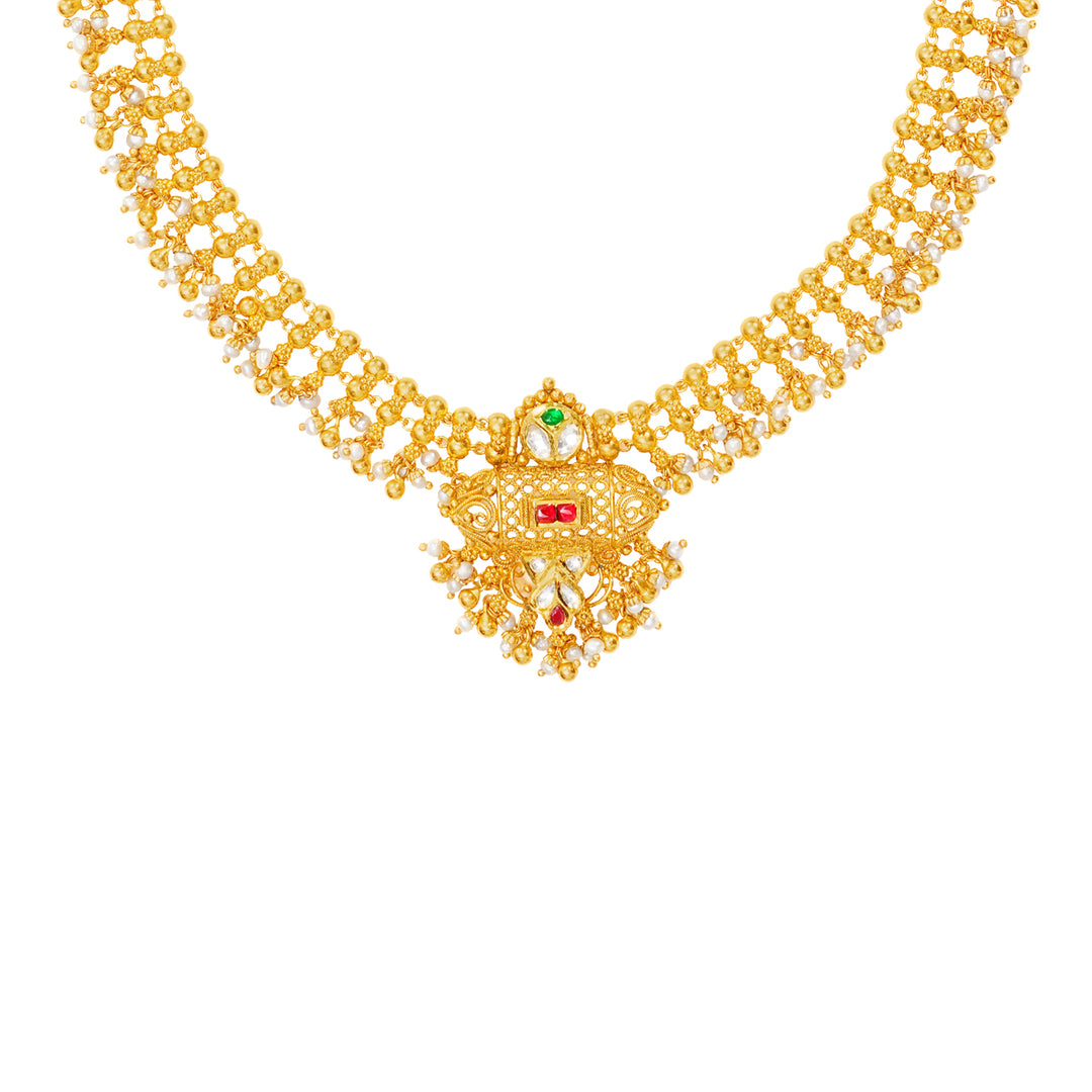 Elegant Antique Necklace Set With Kundan & Gemstones in 22K Gold