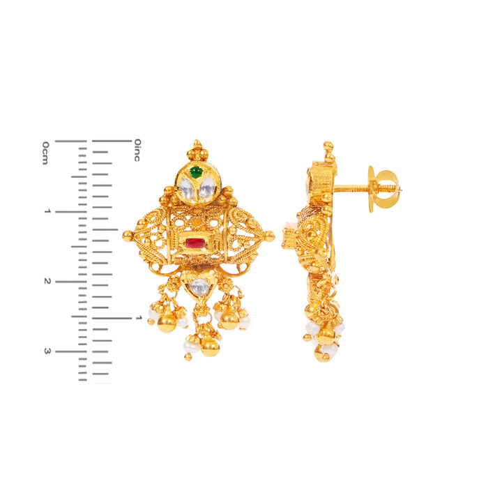 Elegant Antique Necklace Set With Kundan & Gemstones in 22K Gold