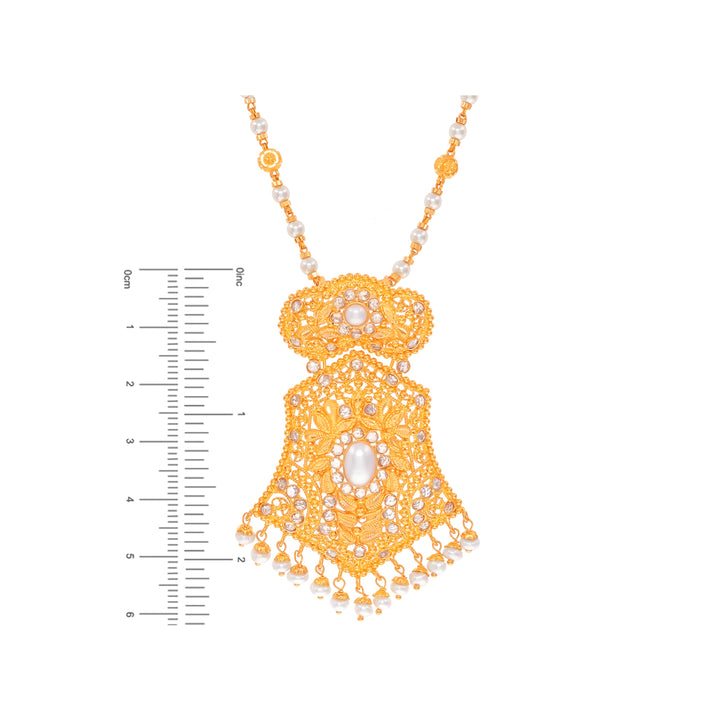Enchanting Antique Pendant Set With Pearl & CZ In 22K Gold