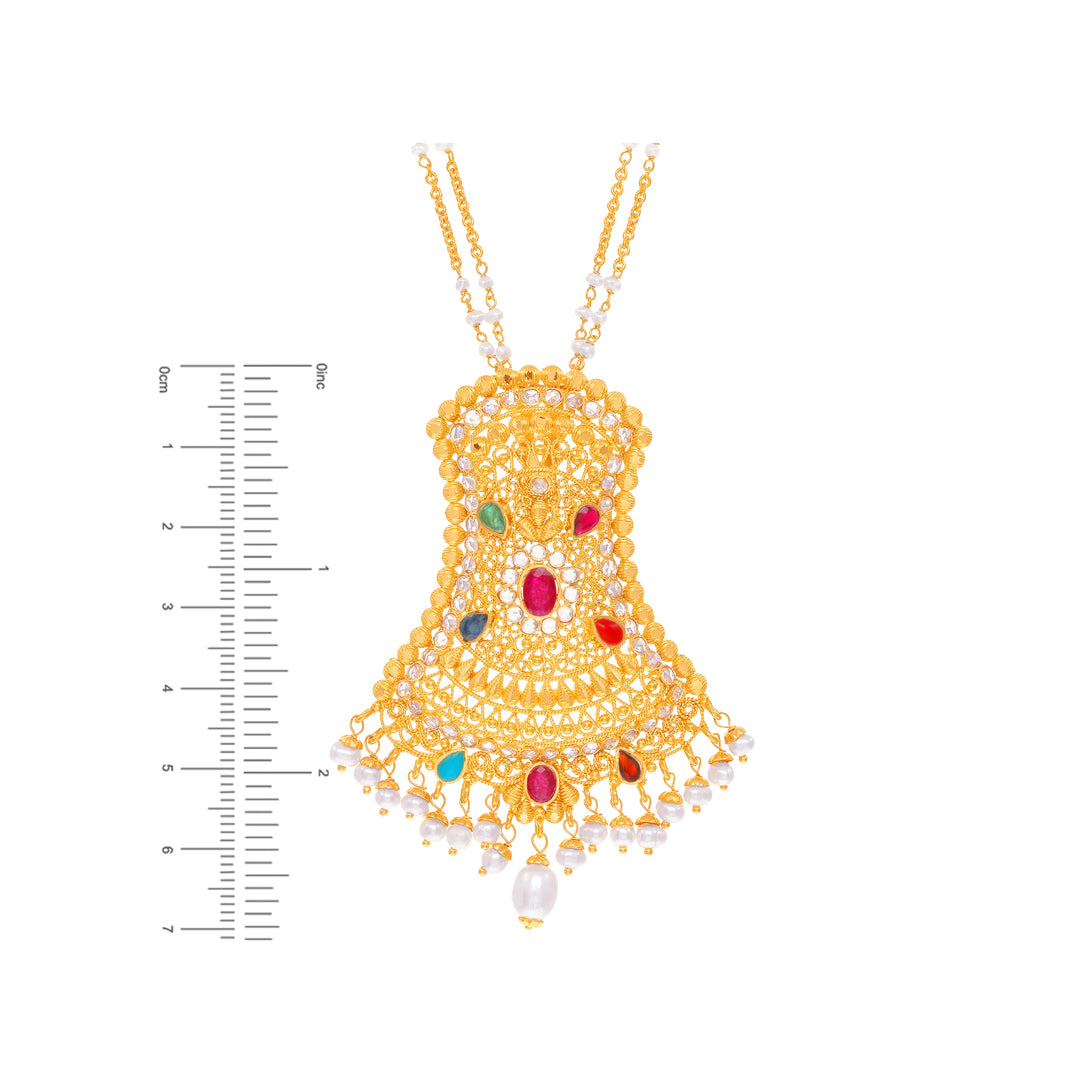 Gorgeous Antique Necklace Set With Navratan in 22K Gold