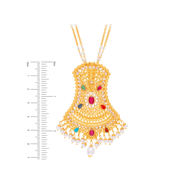 Gorgeous Antique Necklace Set With Navratan in 22K Gold