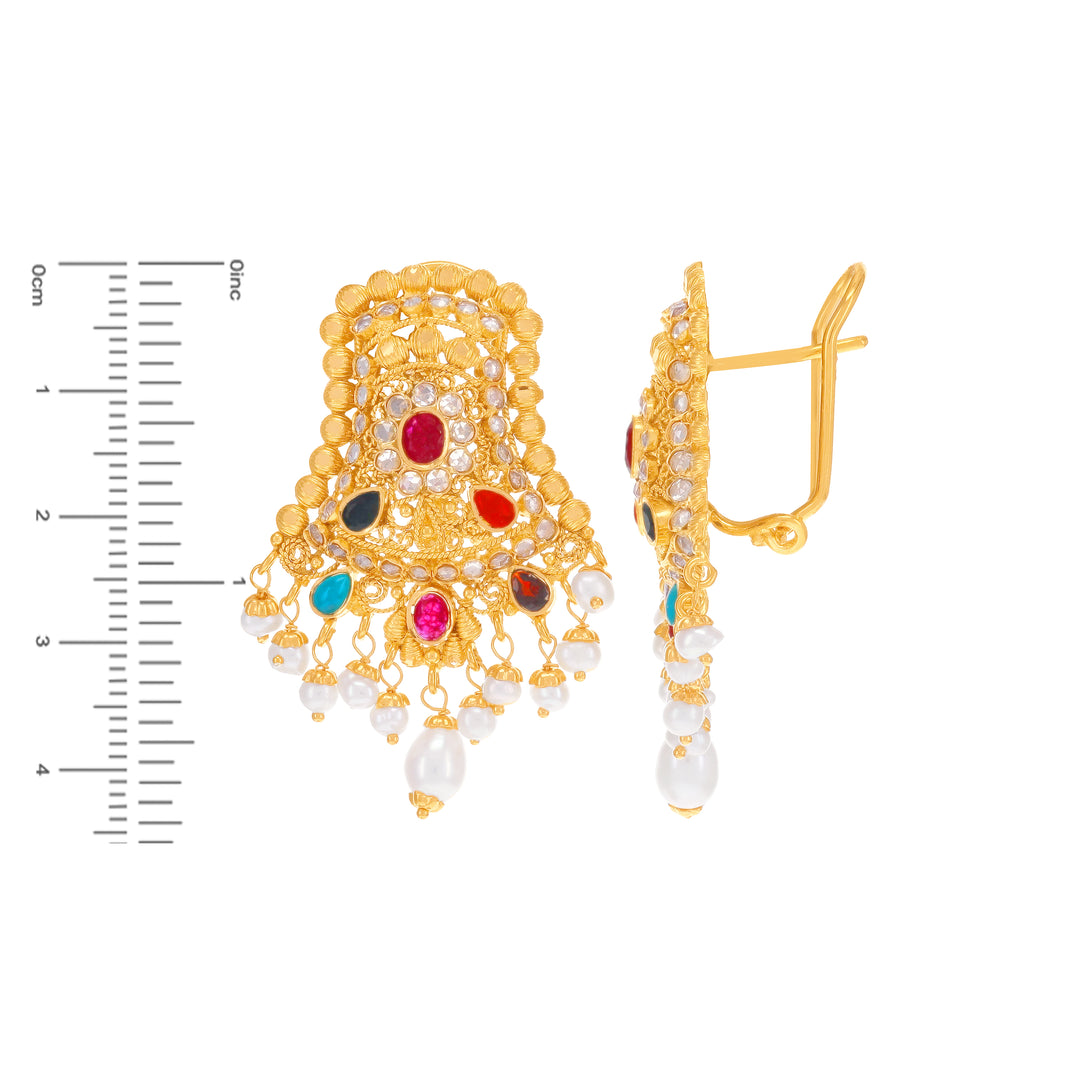 Gorgeous Antique Necklace Set With Navratan in 22K Gold