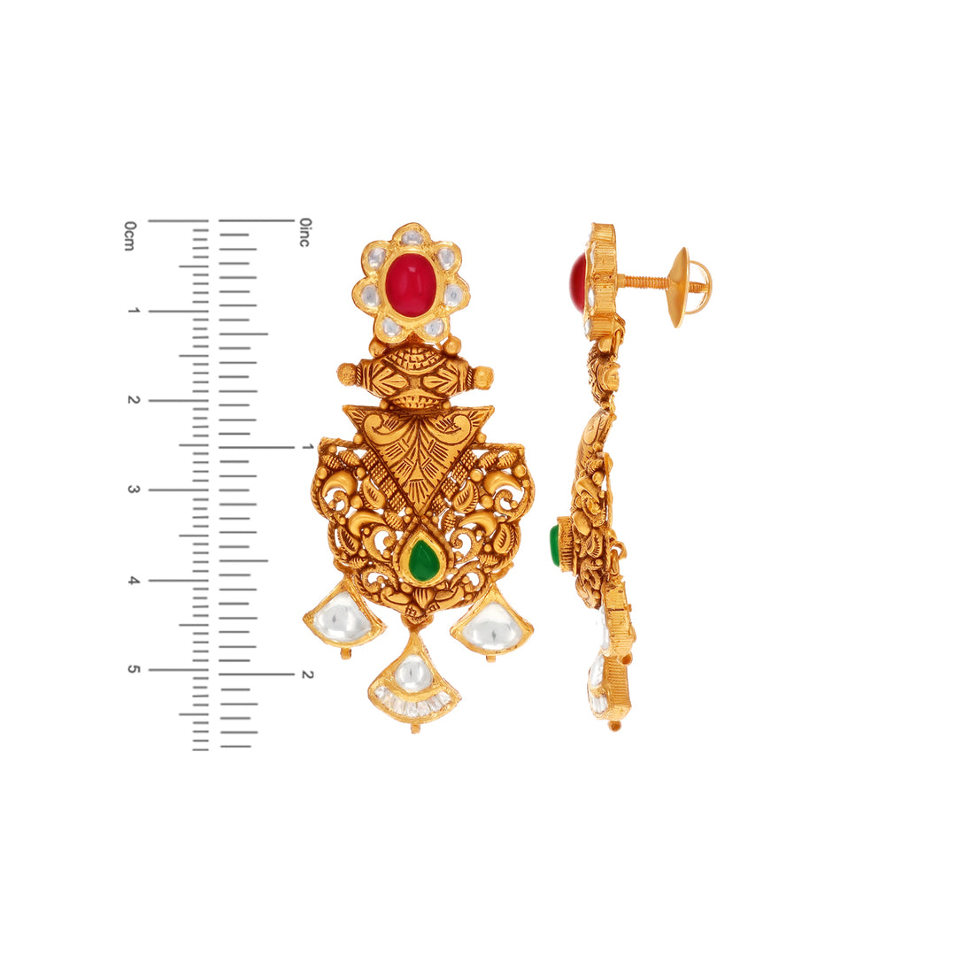 Detailed Antique Necklace Set With Kundan & Gemstones in 22K Gold