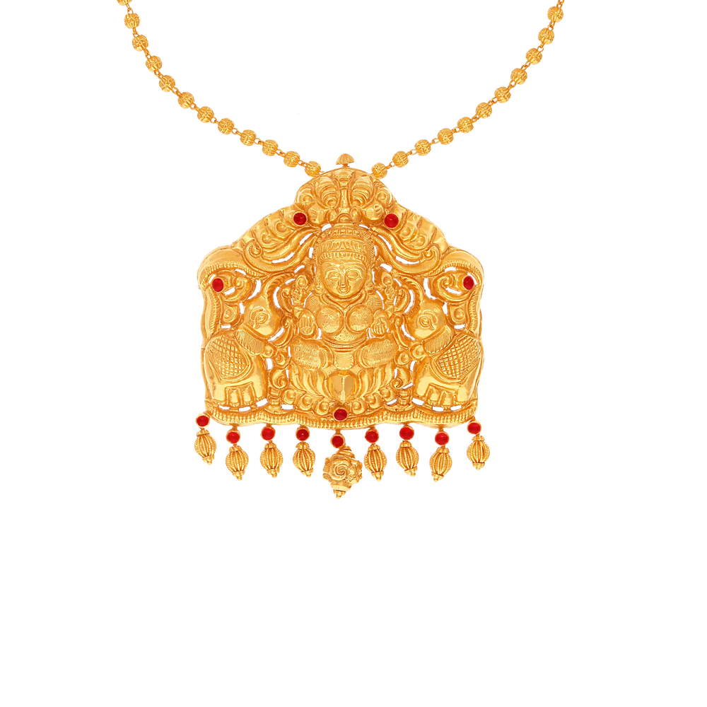 Intriguing Antique Laxmi Necklace With Gemstones in 22K Gold