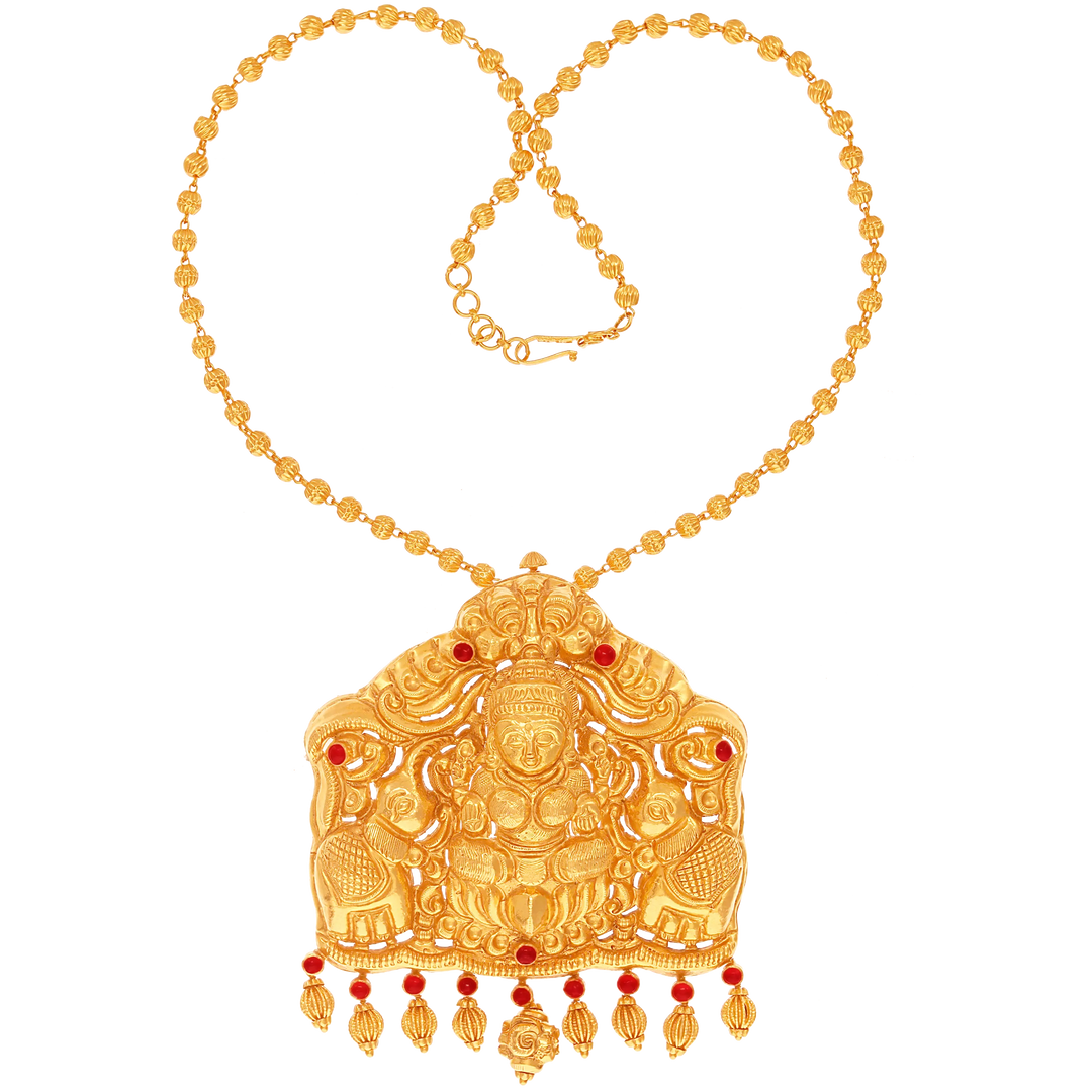 Intriguing Antique Laxmi Necklace With Gemstones in 22K Gold