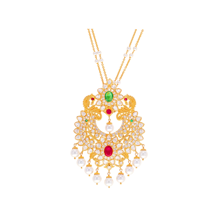Lovely Pendant Set with Ruby, Emerald, Pearl & CZ in 22K Gold