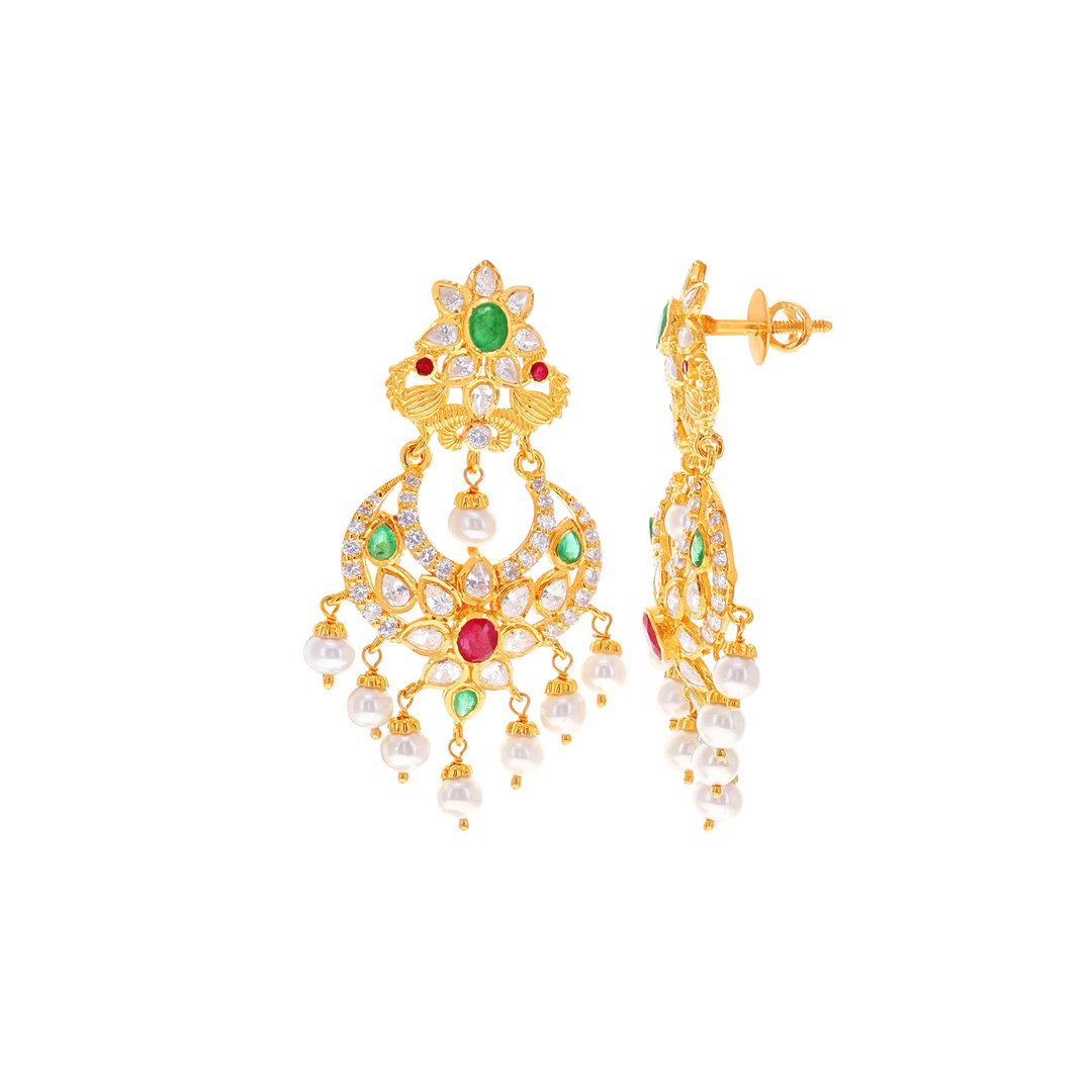 Lovely Pendant Set with Ruby, Emerald, Pearl & CZ in 22K Gold