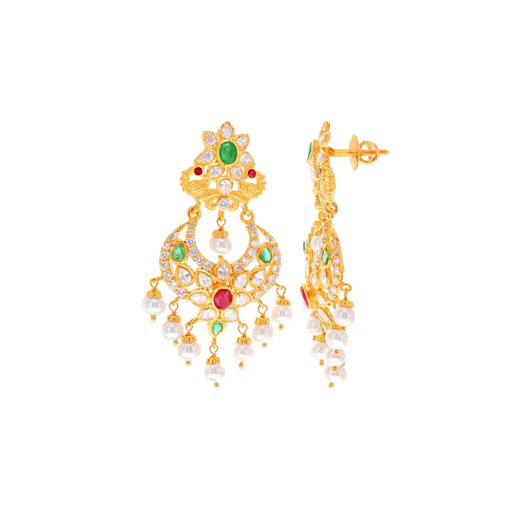 Lovely Pendant Set with Ruby, Emerald, Pearl & CZ in 22K Gold