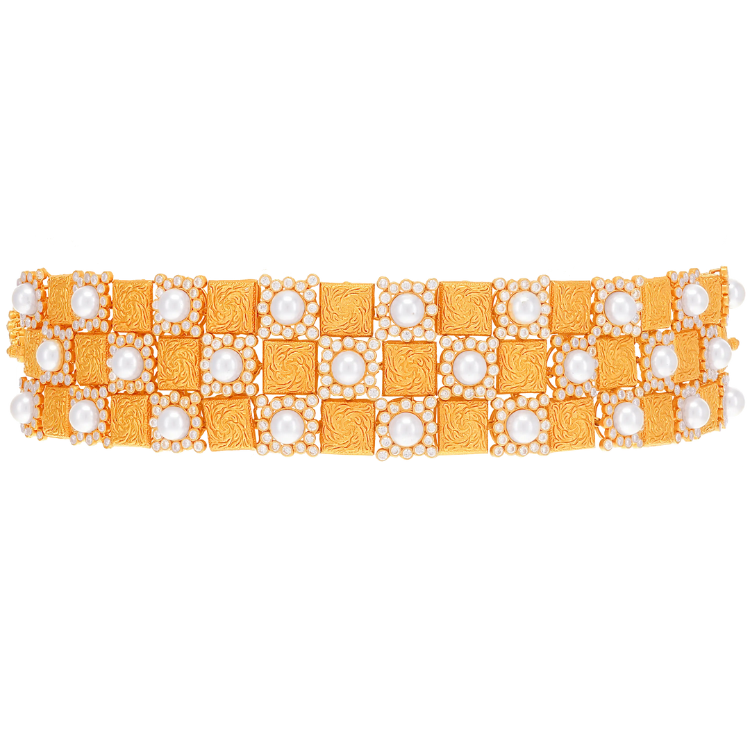 Precious Antique Choker Set With White Polki in 22K Rose Gold