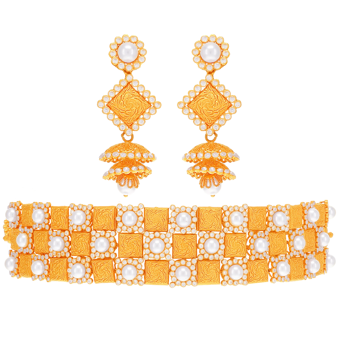 Precious Antique Choker Set With White Polki in 22K Rose Gold