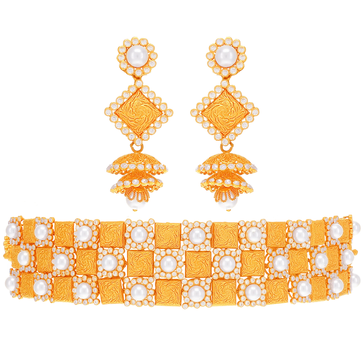 Precious Antique Choker Set With White Polki in 22K Rose Gold