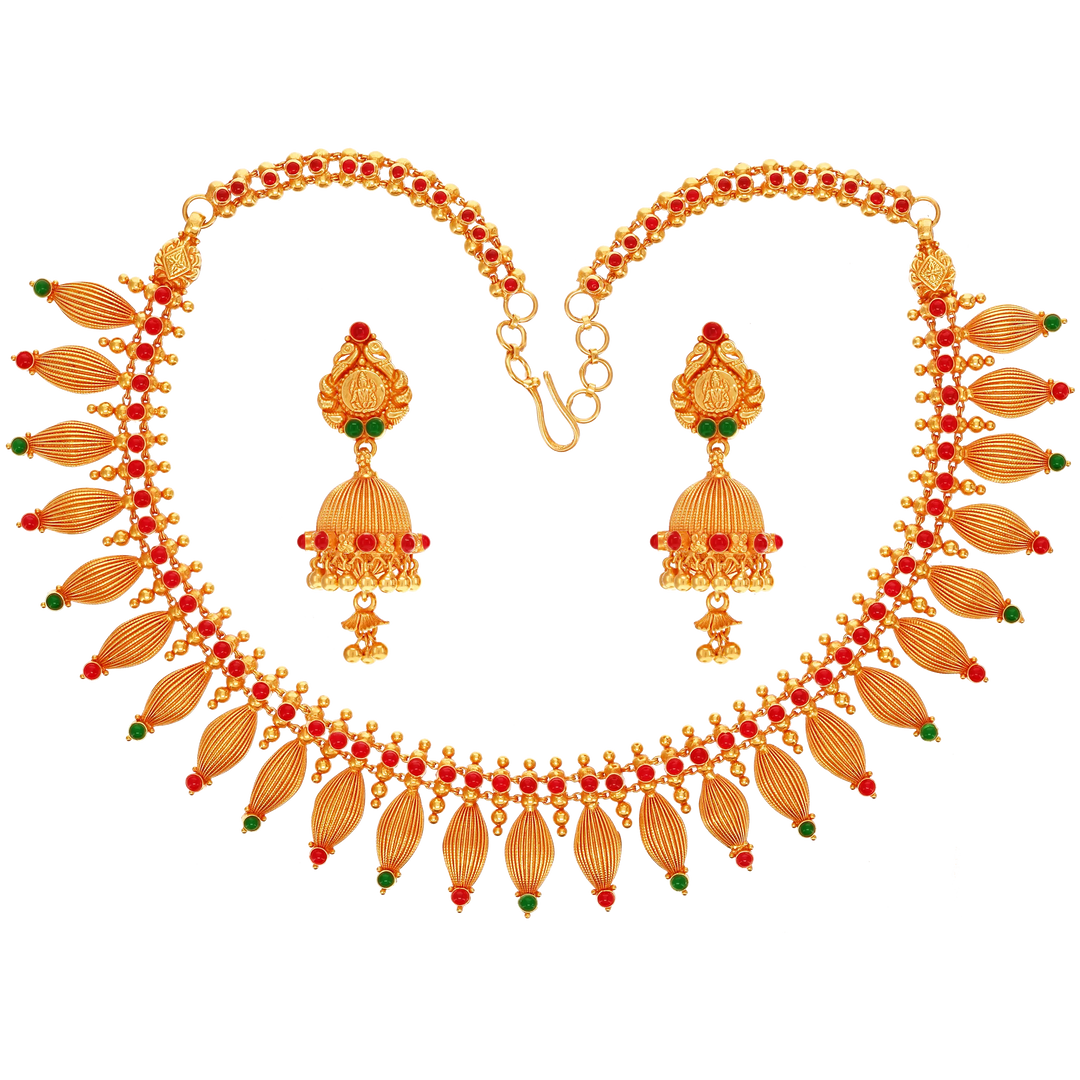 Intriguing Antique Laxmi Necklace Set With Gemstones in 22K Gold