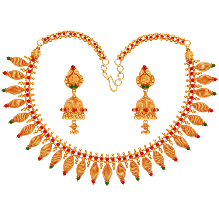 Intriguing Antique Laxmi Necklace Set With Gemstones in 22K Gold