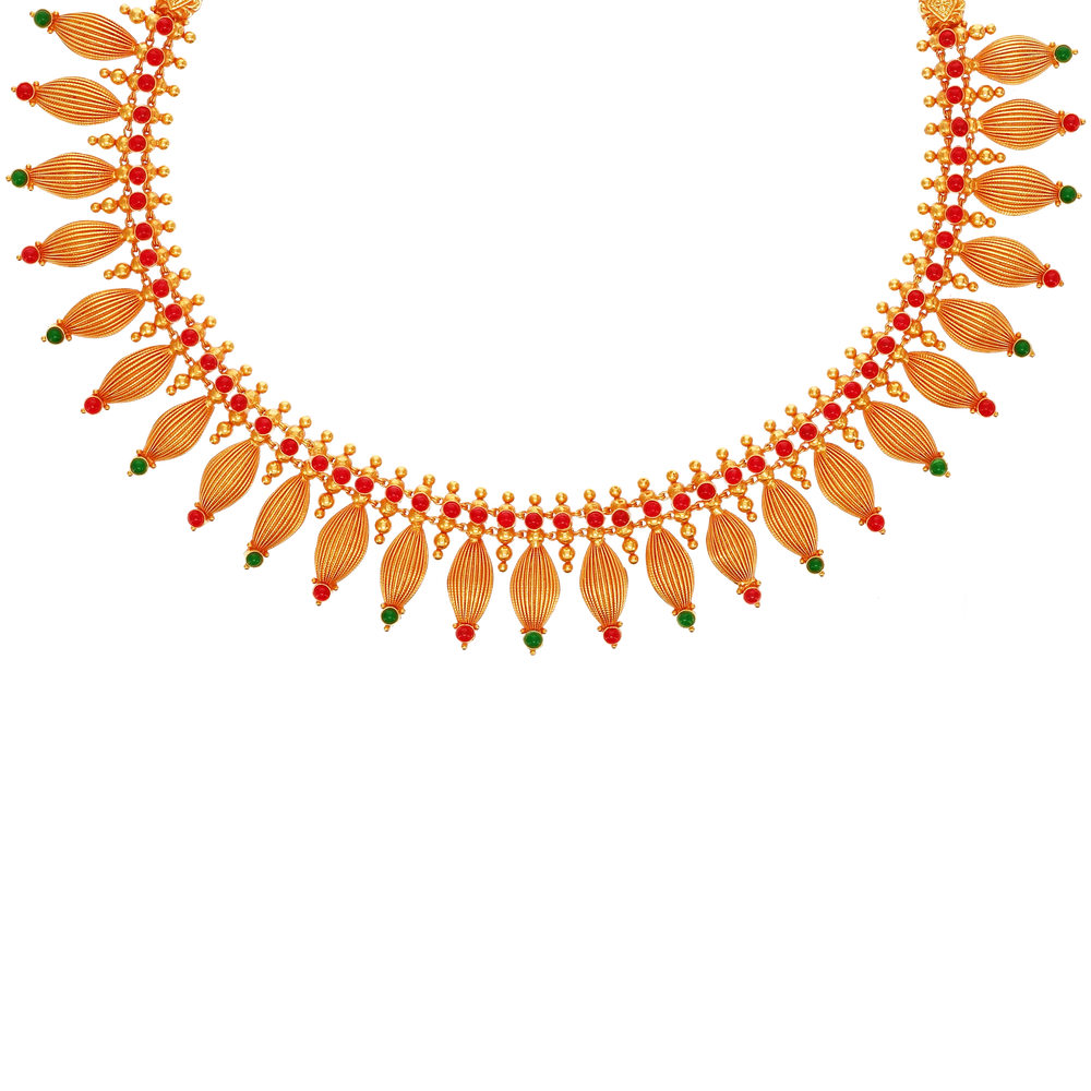 Intriguing Antique Laxmi Necklace Set With Gemstones in 22K Gold