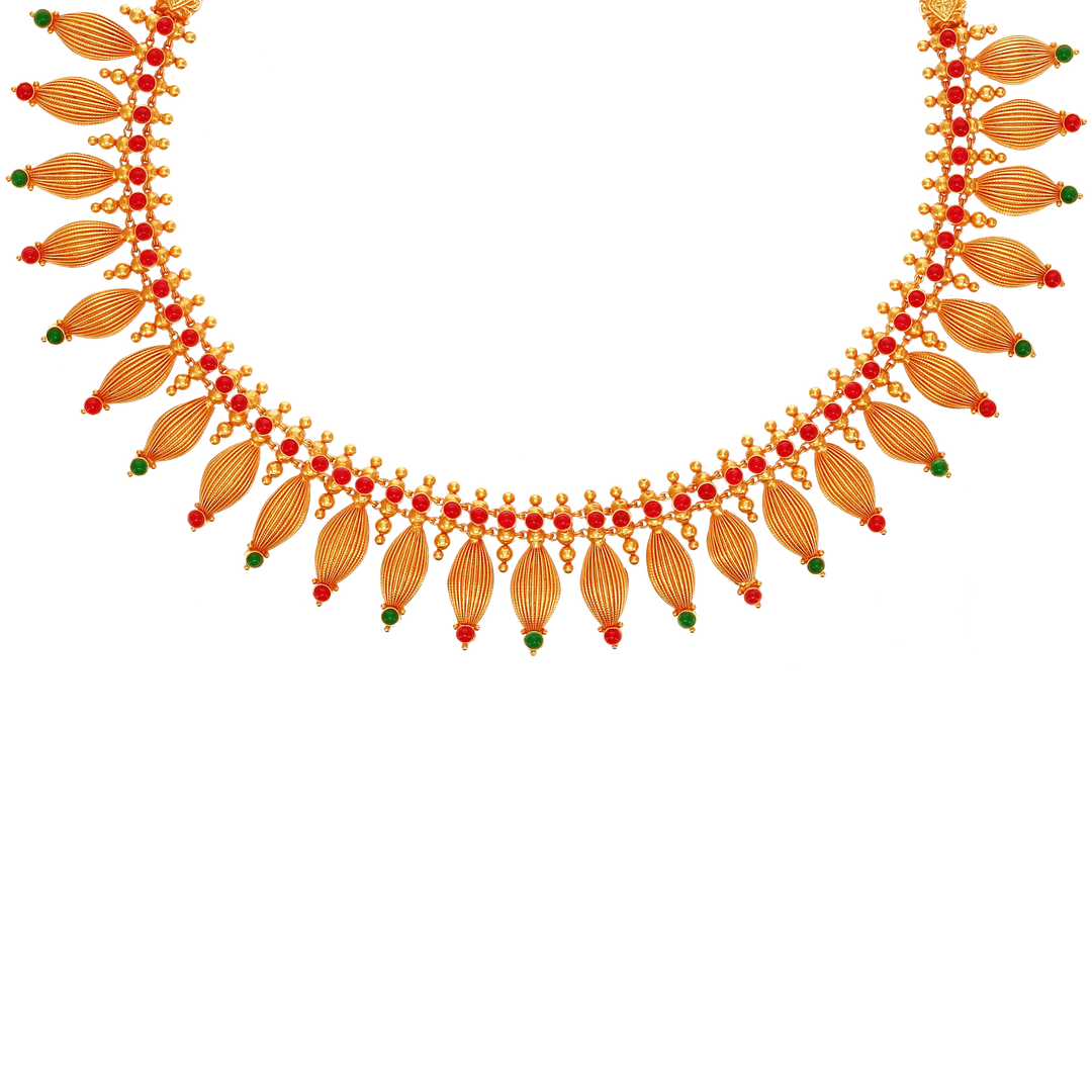 Intriguing Antique Laxmi Necklace Set With Gemstones in 22K Gold