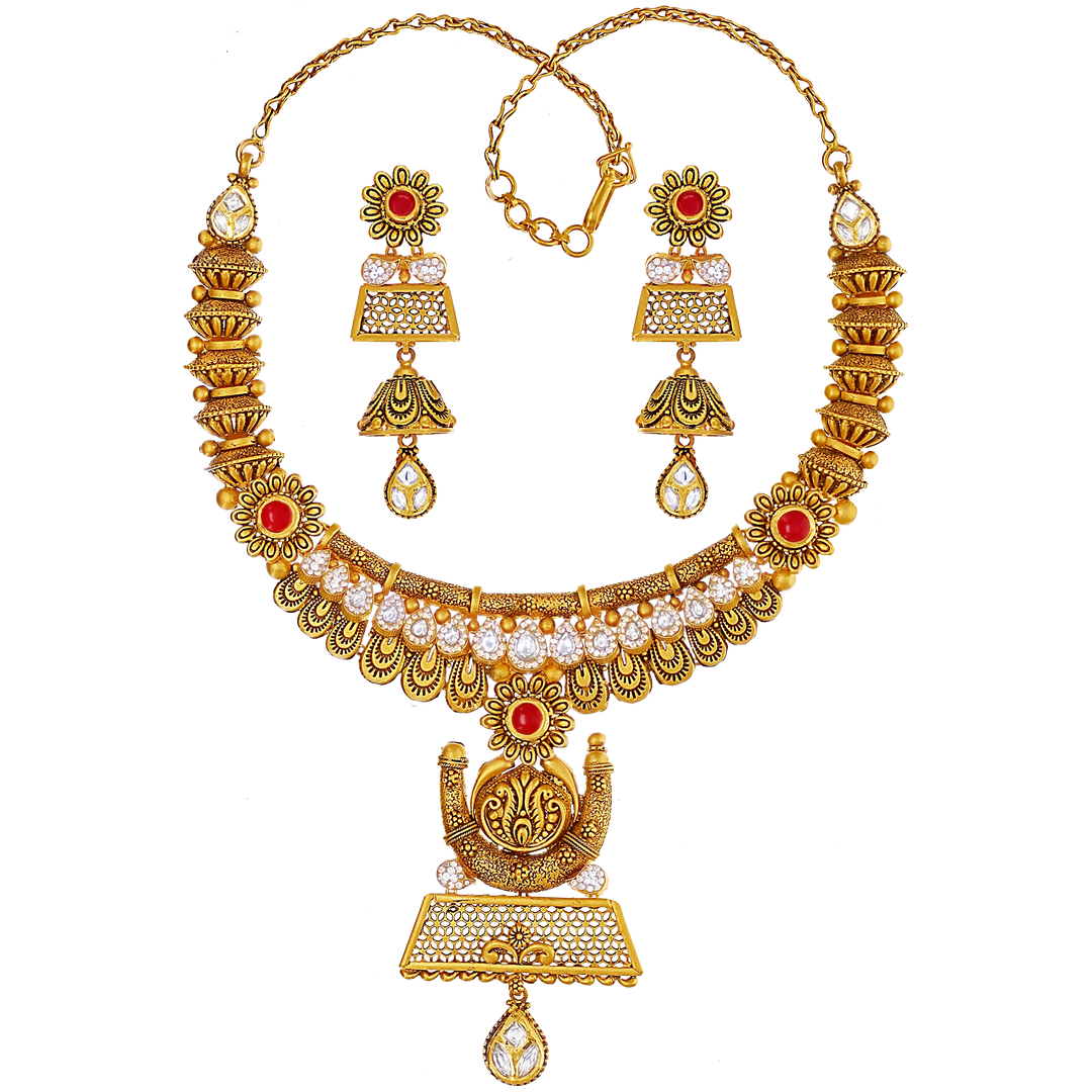 Magnificent Antique Necklace Set with Kundan & Gemstones in 22K Gold