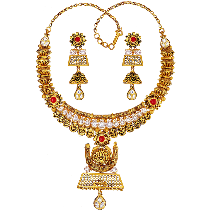 Magnificent Antique Necklace Set with Kundan & Gemstones in 22K Gold