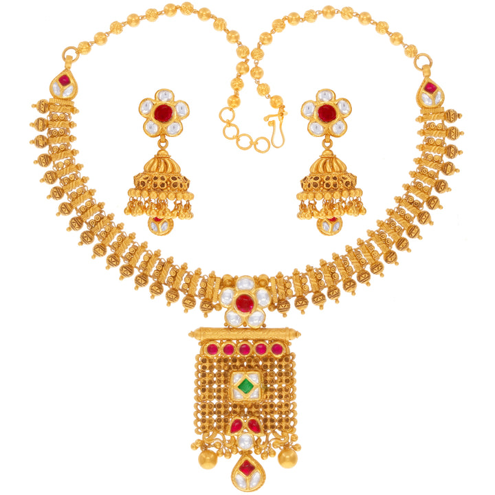Artistic Antique Necklace Set With Kundan in 22K Gold