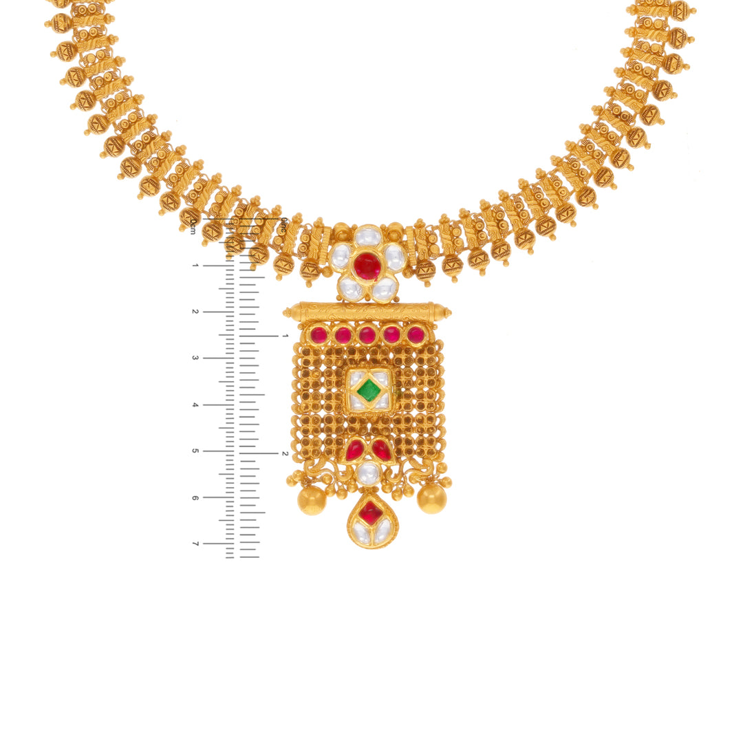 Artistic Antique Necklace Set With Kundan in 22K Gold
