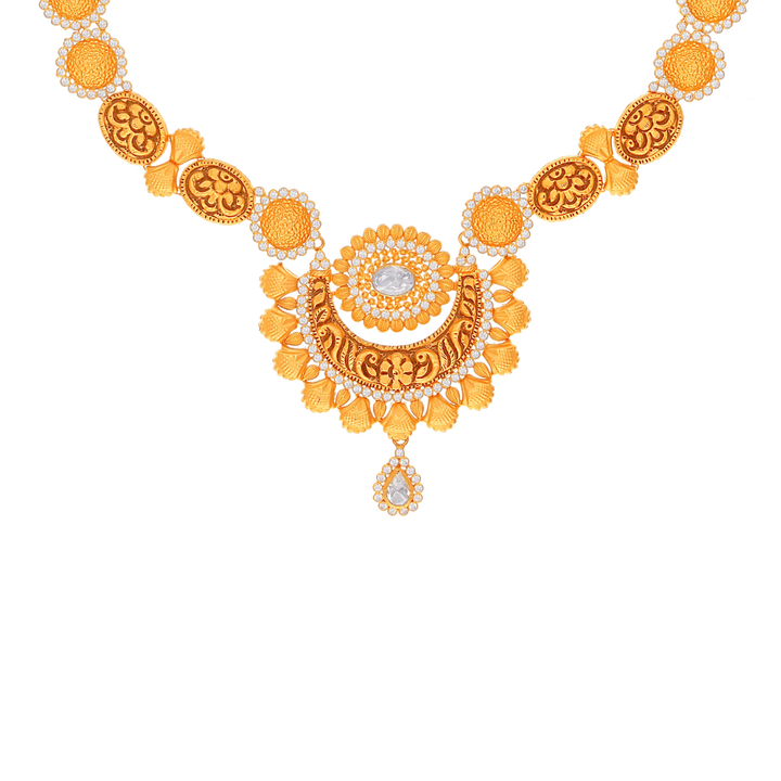 Beautiful Antique Necklace Set with White Polki & Gemstones in 22K Rose Gold