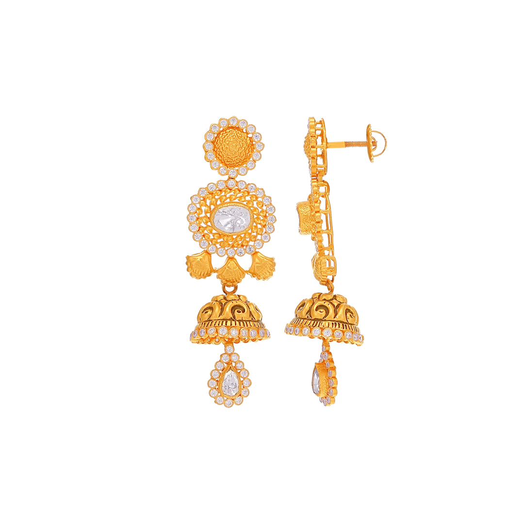 Beautiful Antique Necklace Set with White Polki & Gemstones in 22K Rose Gold