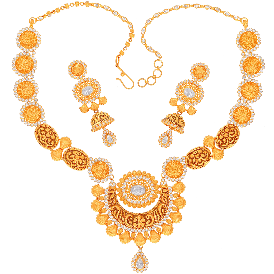 Beautiful Antique Necklace Set with White Polki & Gemstones in 22K Rose Gold