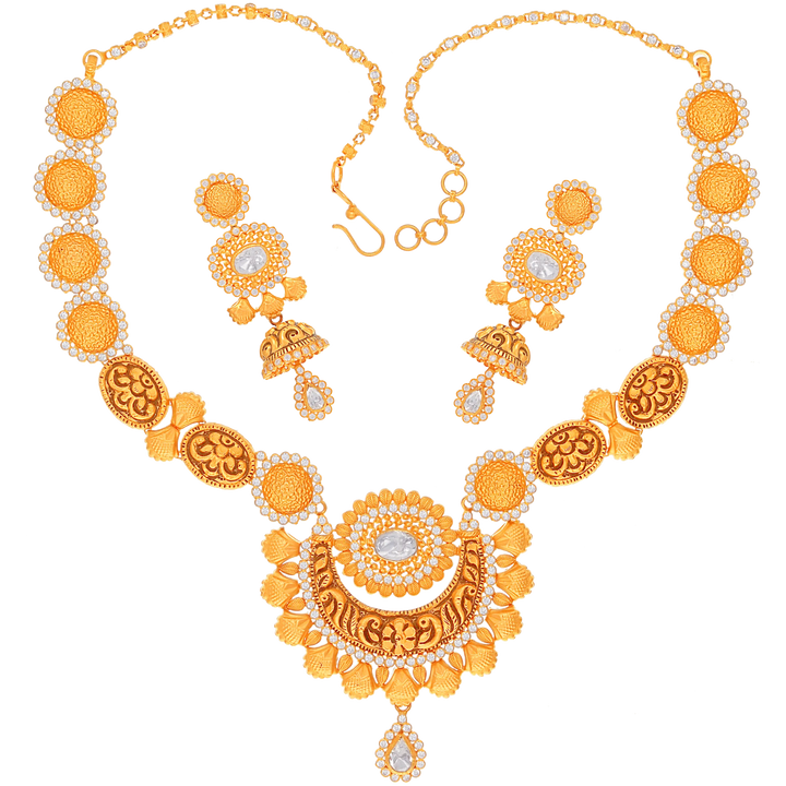 Beautiful Antique Necklace Set with White Polki & Gemstones in 22K Rose Gold